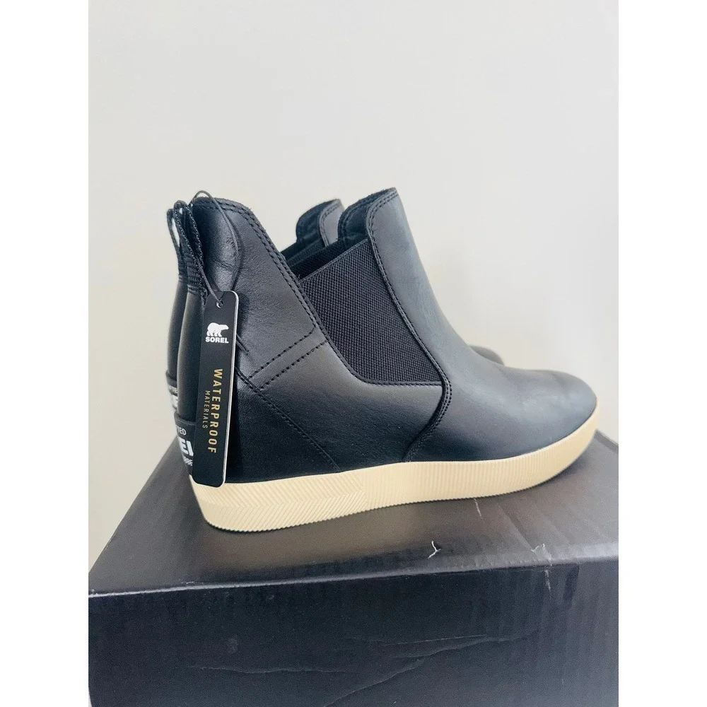 Sorel Out N About Wedge Leather Bootie, Ankle Boots Black, Size 9.5‎ NWT
